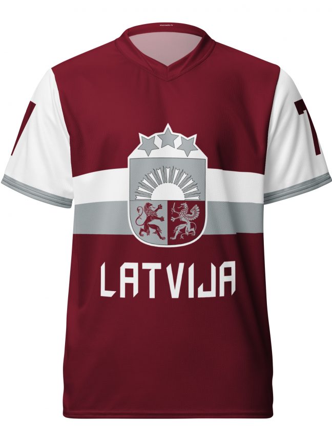 Sarkans ar baltu Latvijas Hokeja Fanu T-Krekls (Sievietēm Vīriešiem un Bērniem)