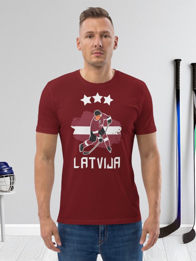 Hokeja T-Krekls Latvija / Organiskā kokvilna / Hokejs (Sieviešu / Vīriešu / Unisex)