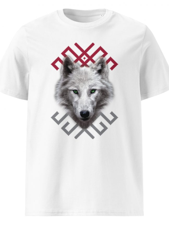 T-Krekls ar Latviskiem rakstiem un vilku / Organiskā kokvilna / Hokejs (Sieviešu / Vīriešu / Unisex)