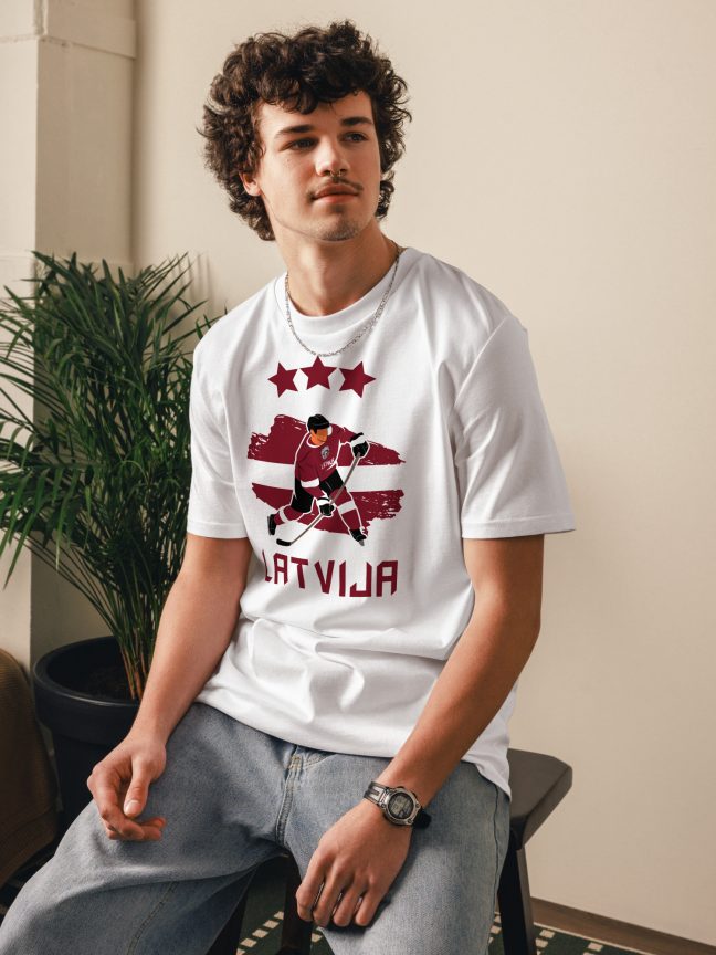 Hokeja T-Krekls Latvija / Organiskā kokvilna / Hokejs (Sieviešu / Vīriešu / Unisex)