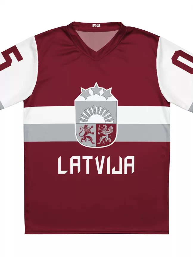 Sarkans ar baltu Latvijas Hokeja Fanu T-Krekls (Sievietēm Vīriešiem un Bērniem)