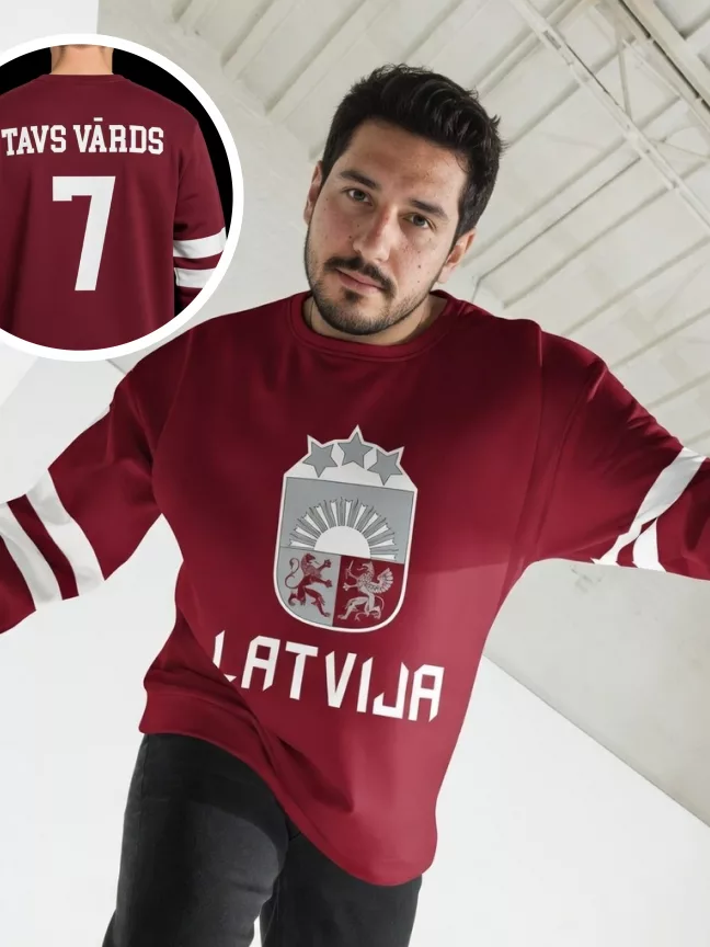 Sarkans Hokeja / Sporta Fanu džemperis ar tavu VĀRDU